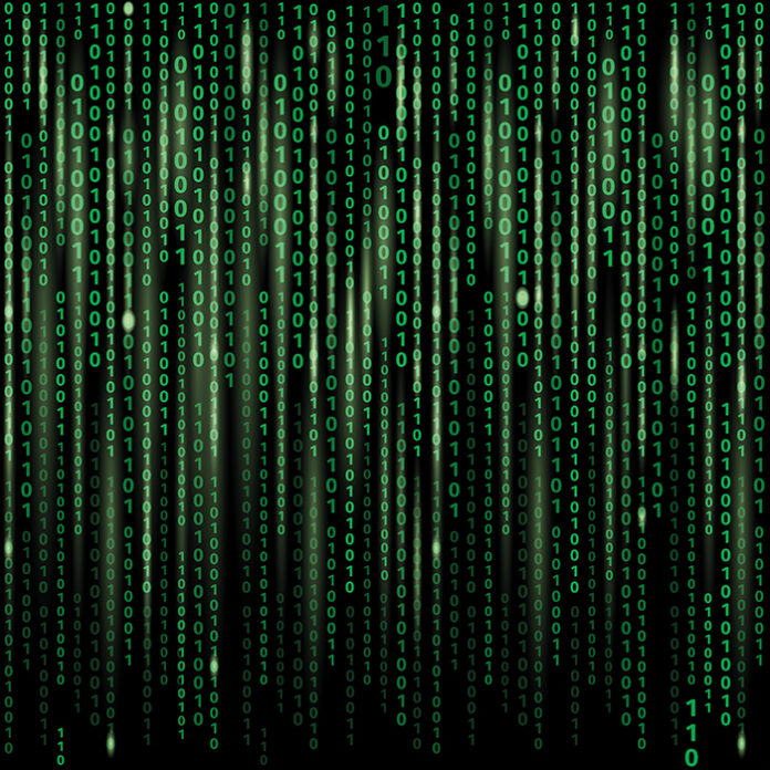 Stream of binary code on screen. Abstract vector background
